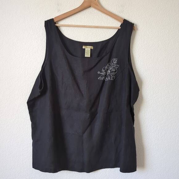 Islander Tank Womens 3X Top Linen Tropical Hawaii Hibiscus Flower Embroidered - Picture 5 of 7